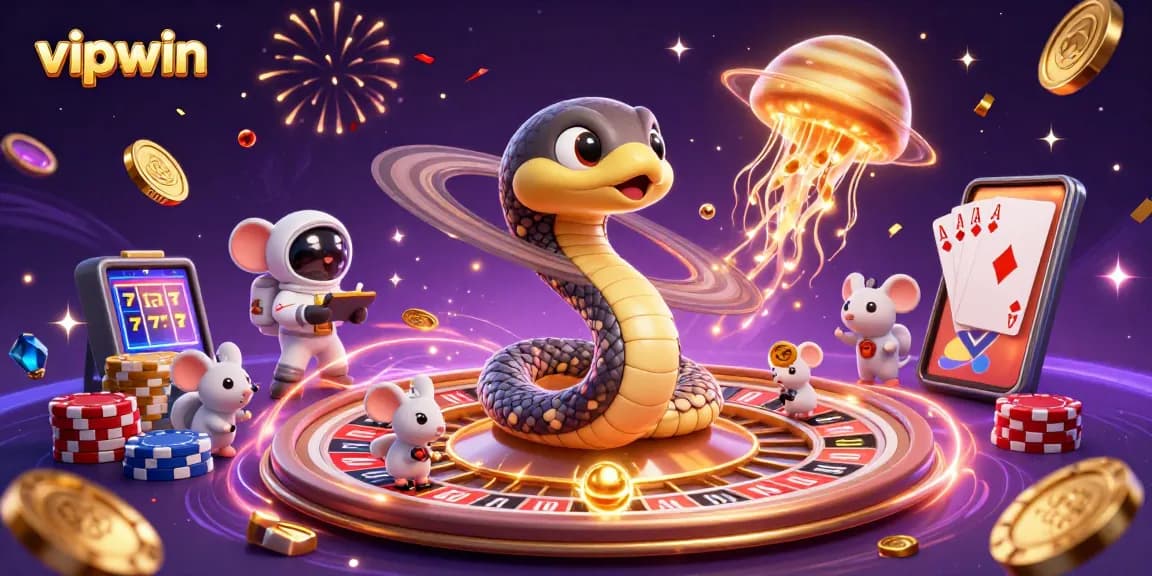 Delight in the cosmic gambling fun with vipwin's engaging 3D illustration depicting a surreal casino experience.