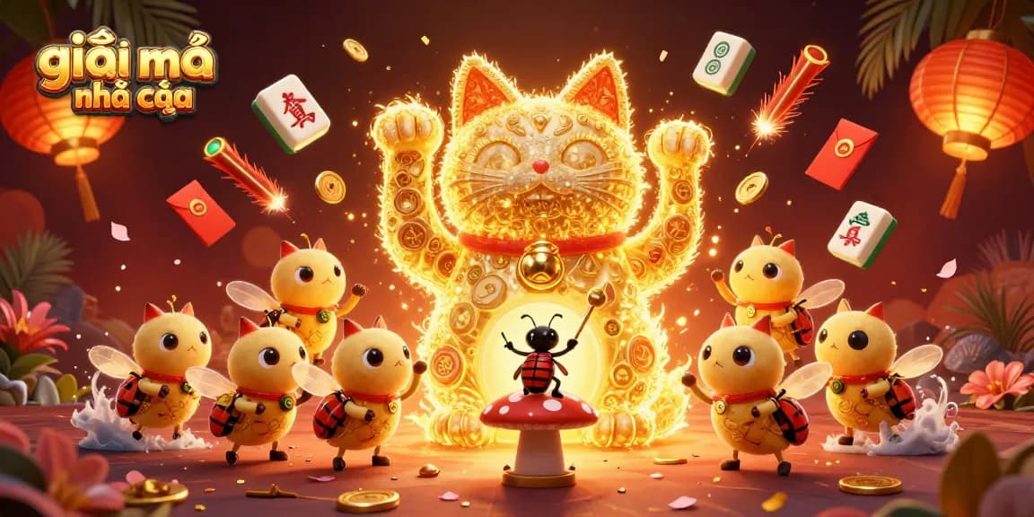 Engage in giải mã nhà cái with a captivating 3D illustration of a lucky cat and dynamic casino elements.