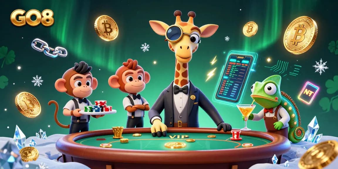 Uncover winning strategies at GO8 with a high-roller giraffe at a VIP poker table.