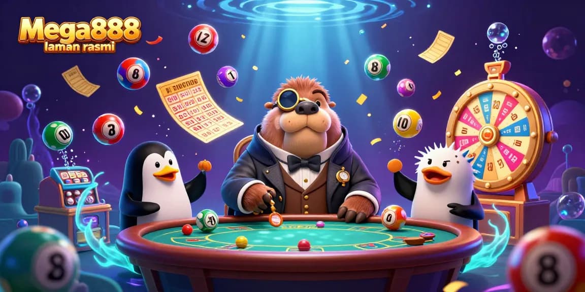 Experience the excitement of mega888 laman rasmi with a jolly walrus and his friends at an underwater poker table.