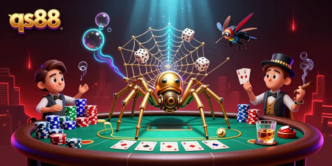 Catch winning opportunities at qs88 with a dynamic steampunk spider-themed casino web.