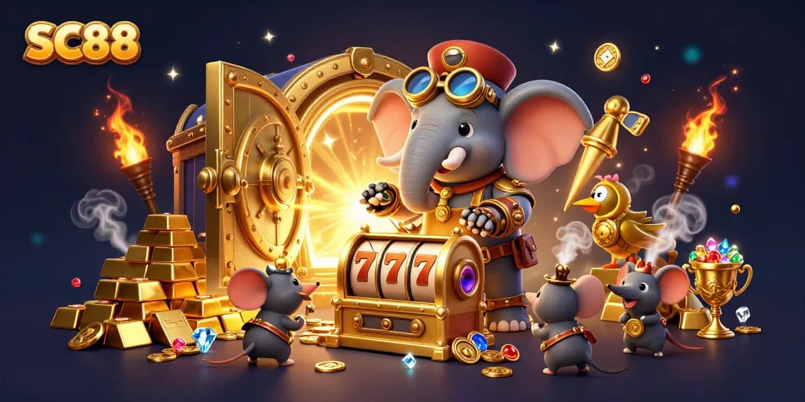 Experience thrilling wins at SC88 with vibrant steampunk-themed slots and treasures.