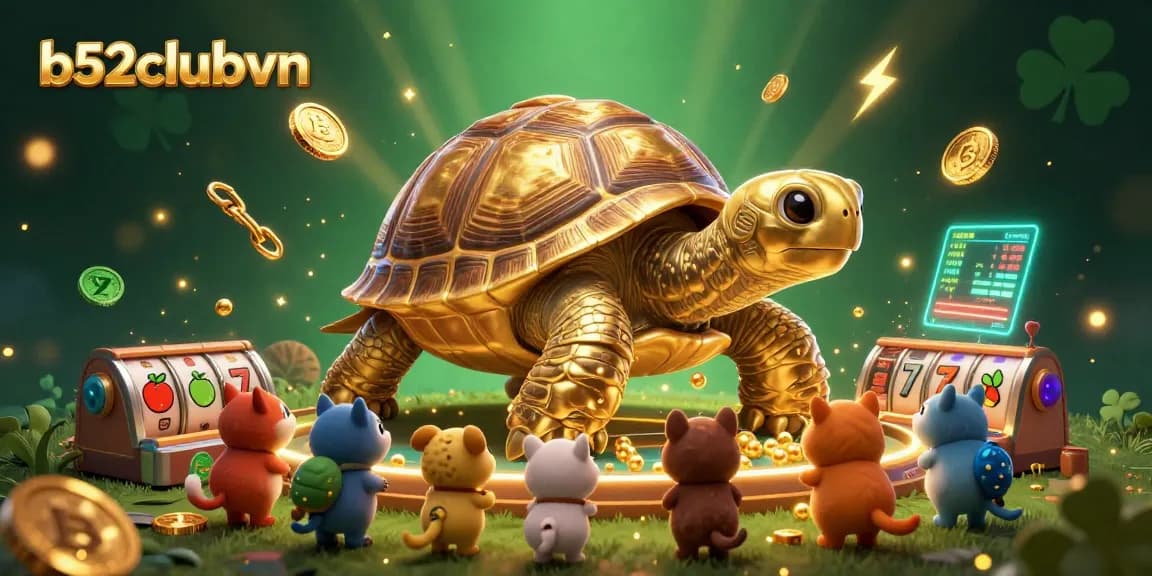 b52clubvn elevates gaming excitement with a colossal golden tortoise pinball machine glittering with winning symbols.