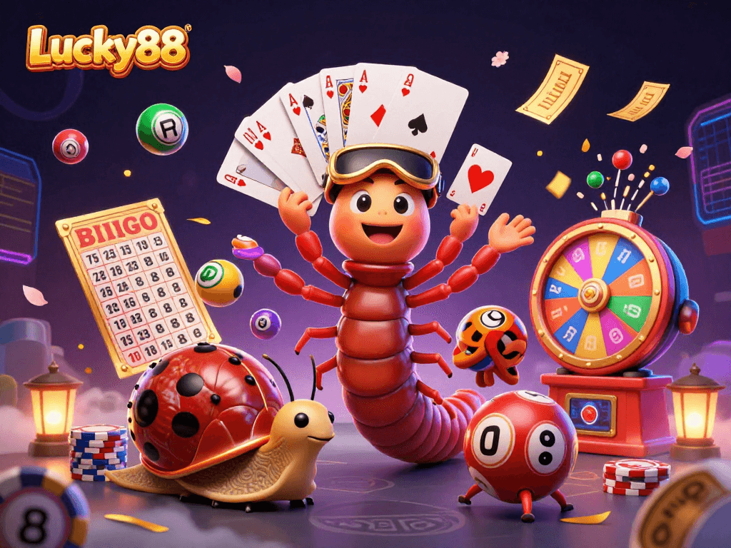 Experience the excitement of Lucky88 with vibrant casino characters and dynamic gaming elements.