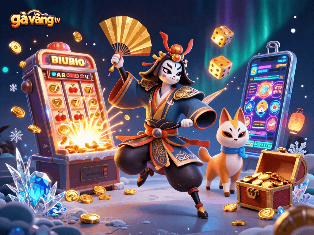 Experience thrilling jackpots with gà vàng tv's vibrant 3D casino scene featuring unique characters and dynamic game elements.