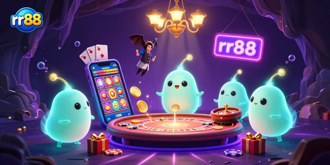 Experience the excitement of rr88 as glowworms illuminate a vibrant cave casino with slot games and dazzling effects.