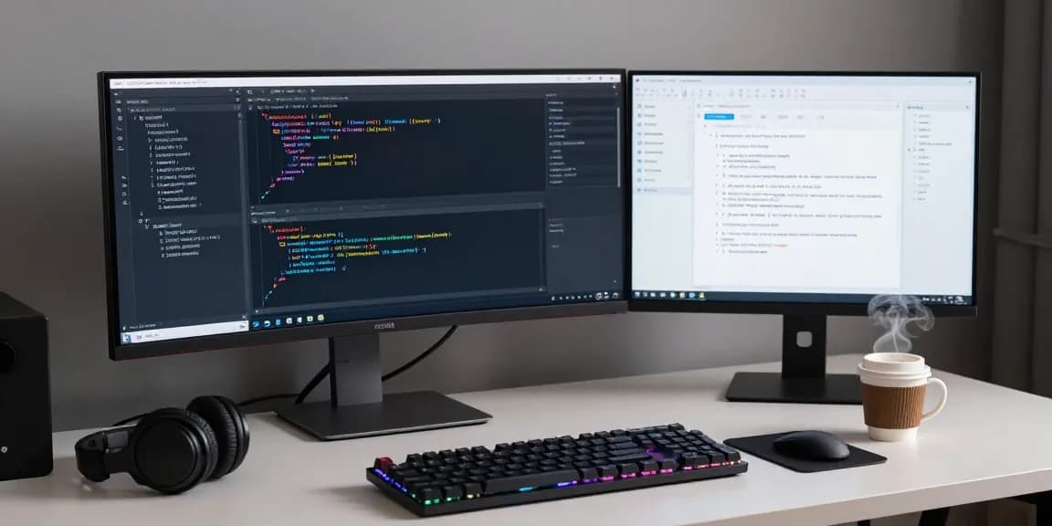 Thabet software development workspace showcasing coding, AI technology, and cloud computing.