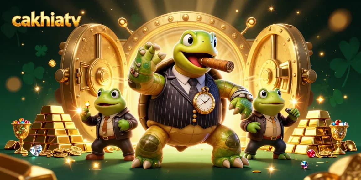 Watch cakhiatv's thrilling gambling action with cartoon characters enjoying a vibrant casino atmosphere.