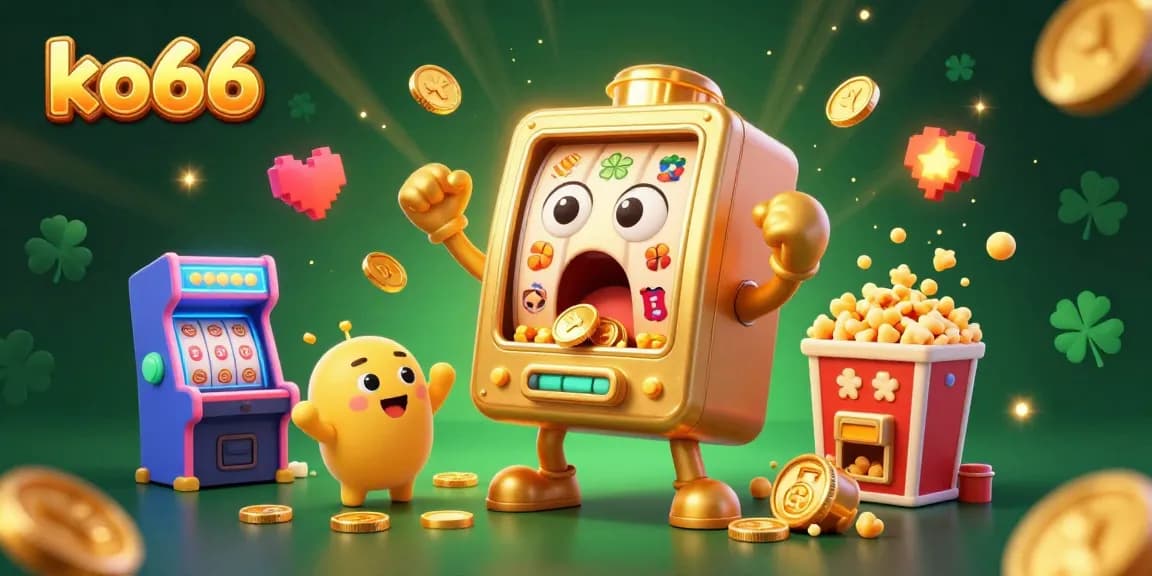 Experience high-stakes thrills with the ko66 slot machine hitting jackpots, surrounded by cheering companions.