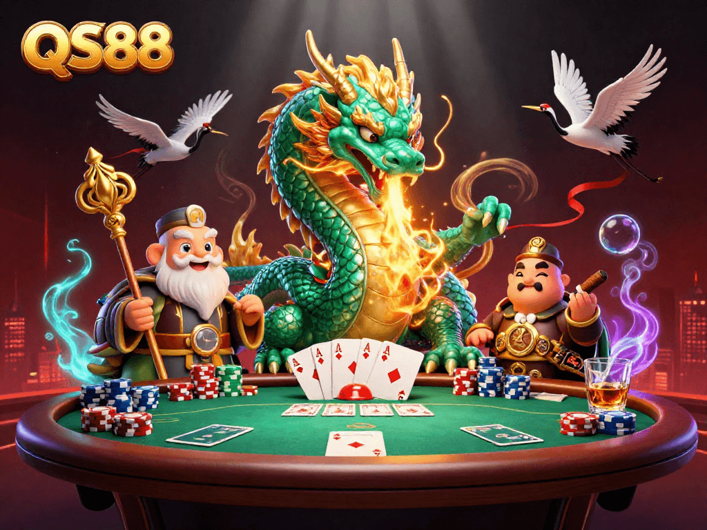 Engage in thrilling gameplay with QS88's dynamic 3D casino scene featuring mythical characters