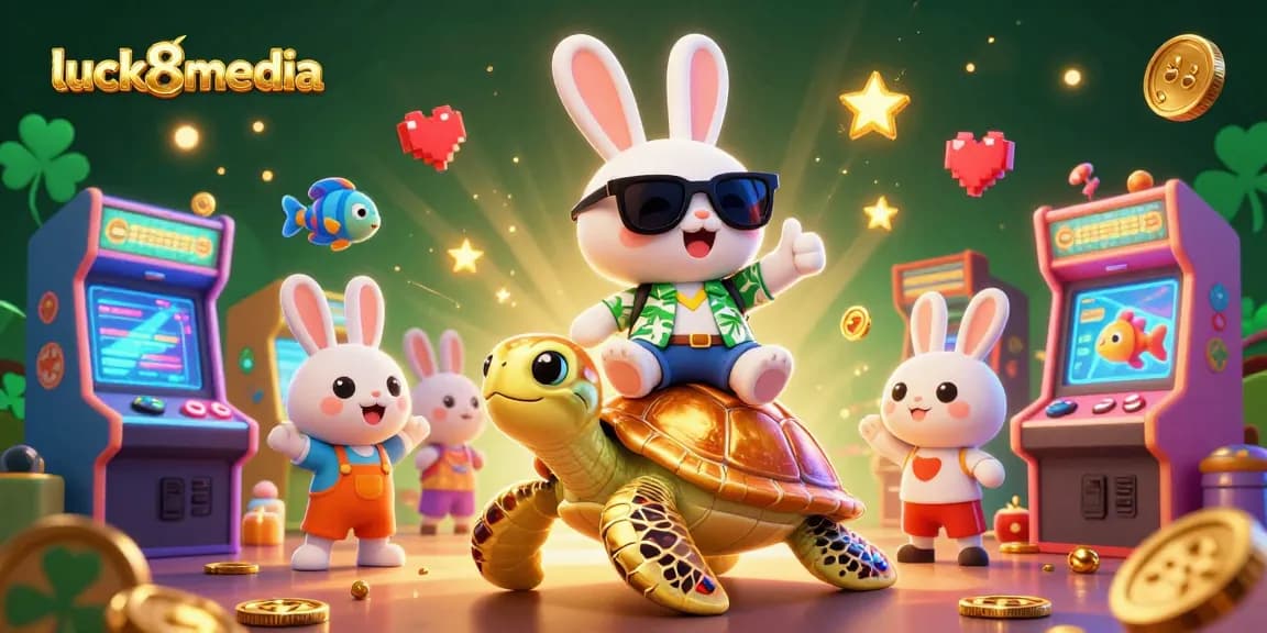 Experience vibrant fun with luck8media's playful casino characters and rich gaming elements in a lively scene.
