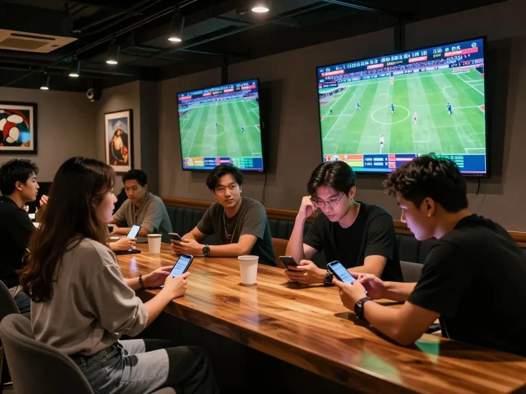 CM88 sports betting enthusiasts engage with live games and mobile apps in a lively lounge