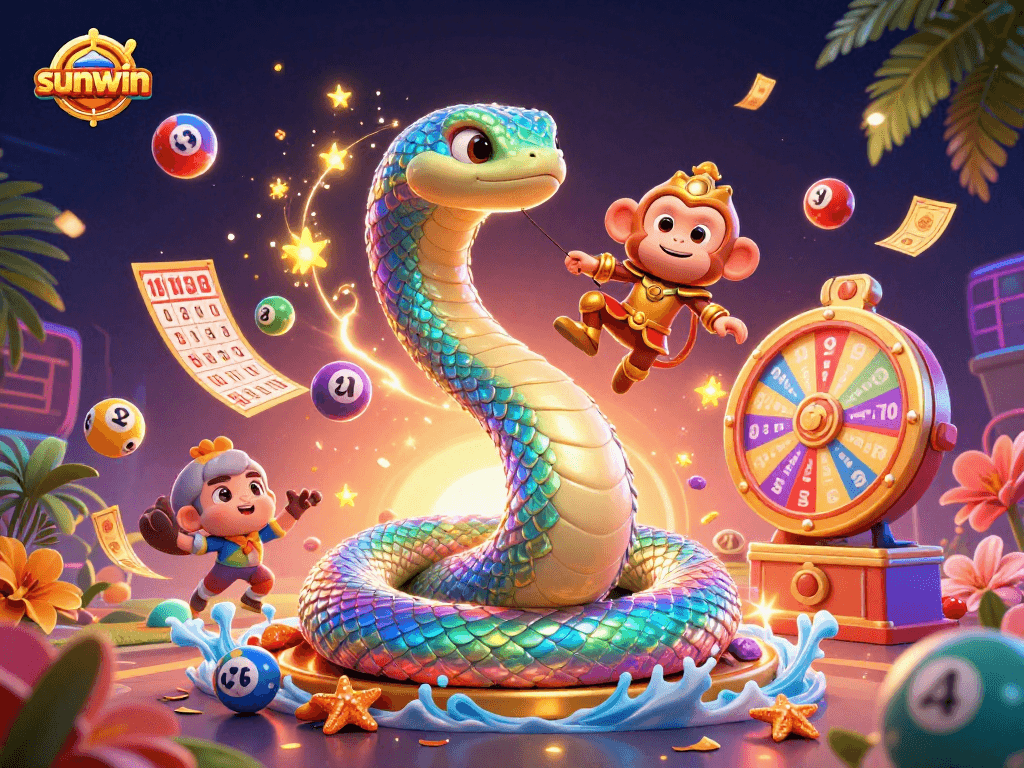 Engage in vibrant sunwin lottery excitement with colorful elements and lively characters.