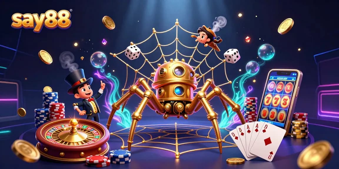Experience exciting wins with say88's vibrant 3D casino scene filled with golden coins and playful characters.