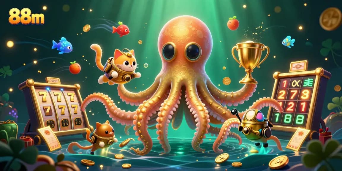 Experience ultimate gaming adventure with 88m's captivating kraken and casino motifs.