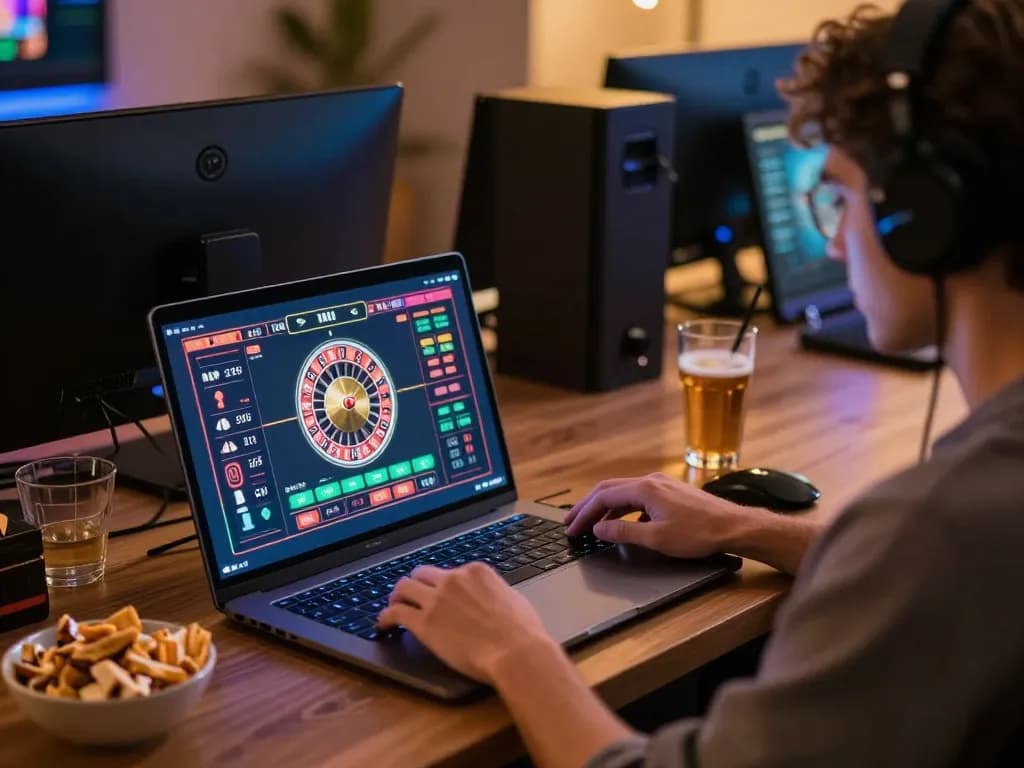 llwin online gaming setup with a player engaging in roulette strategy at home