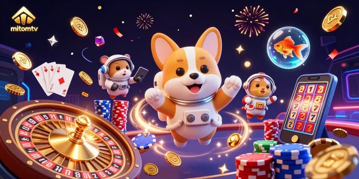 Catch the excitement of mitomtv as the astronaut corgi plays in a vibrant casino space scene.