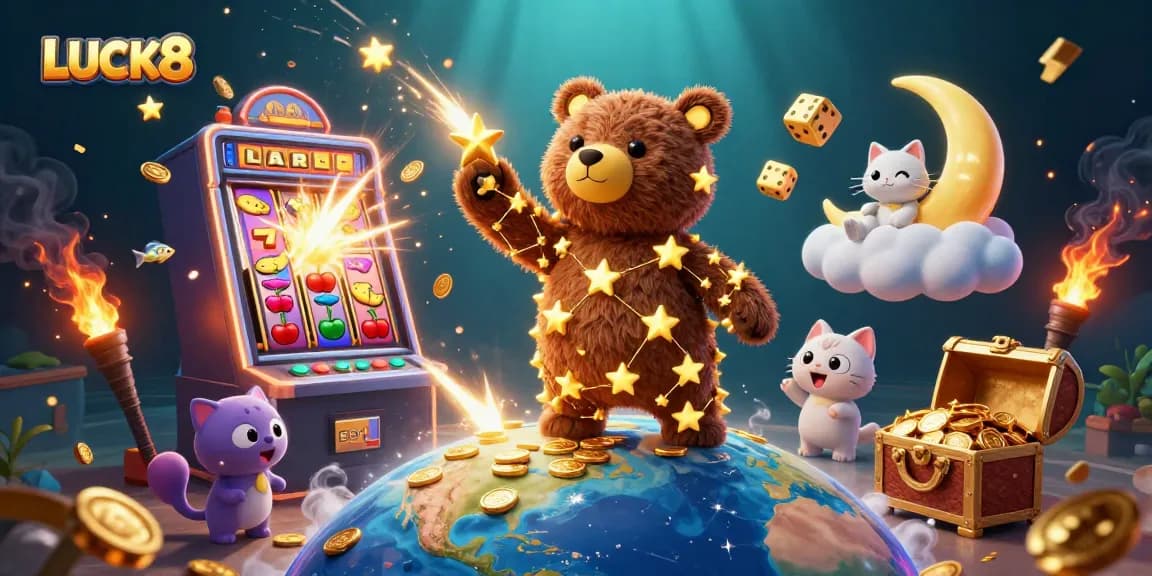 LUCK8's thrilling jackpot scene showcases a lottery boom and casino excitement with golden elements.