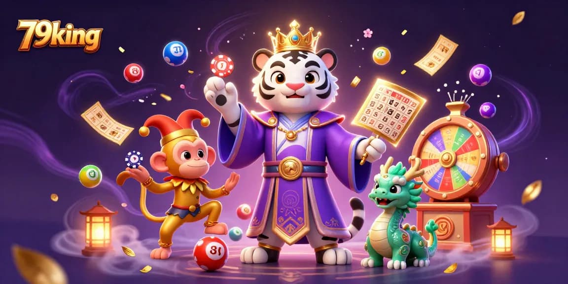 Engage with the thrilling world of 79king as a charming tiger and his companions delight in a vibrant casino atmosphere.