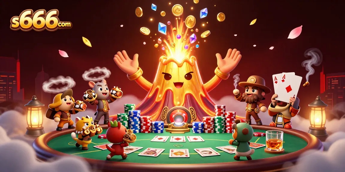 Engage with s666com's thrilling casino experience featuring vibrant treasures and poker elements.