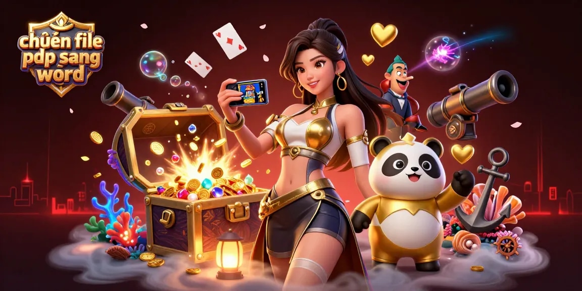 Engage in chuyển file pdf sang word with a dynamic casino scene including an Asian woman and golden panda mascot.
