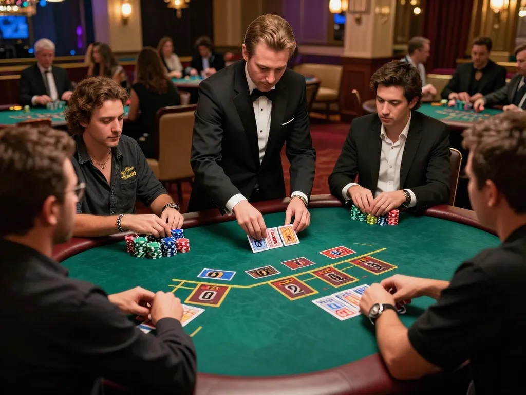 Players engaged in exciting live dealer blackjack at m88 casino, showcasing strategic gameplay and vibrant atmosphere.