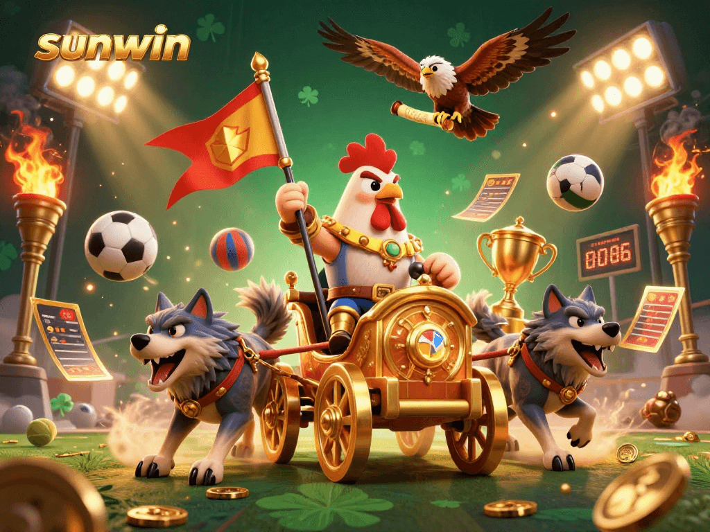 Experience sunwin's thrilling atmosphere with a warlord chariot amidst dynamic sports action.