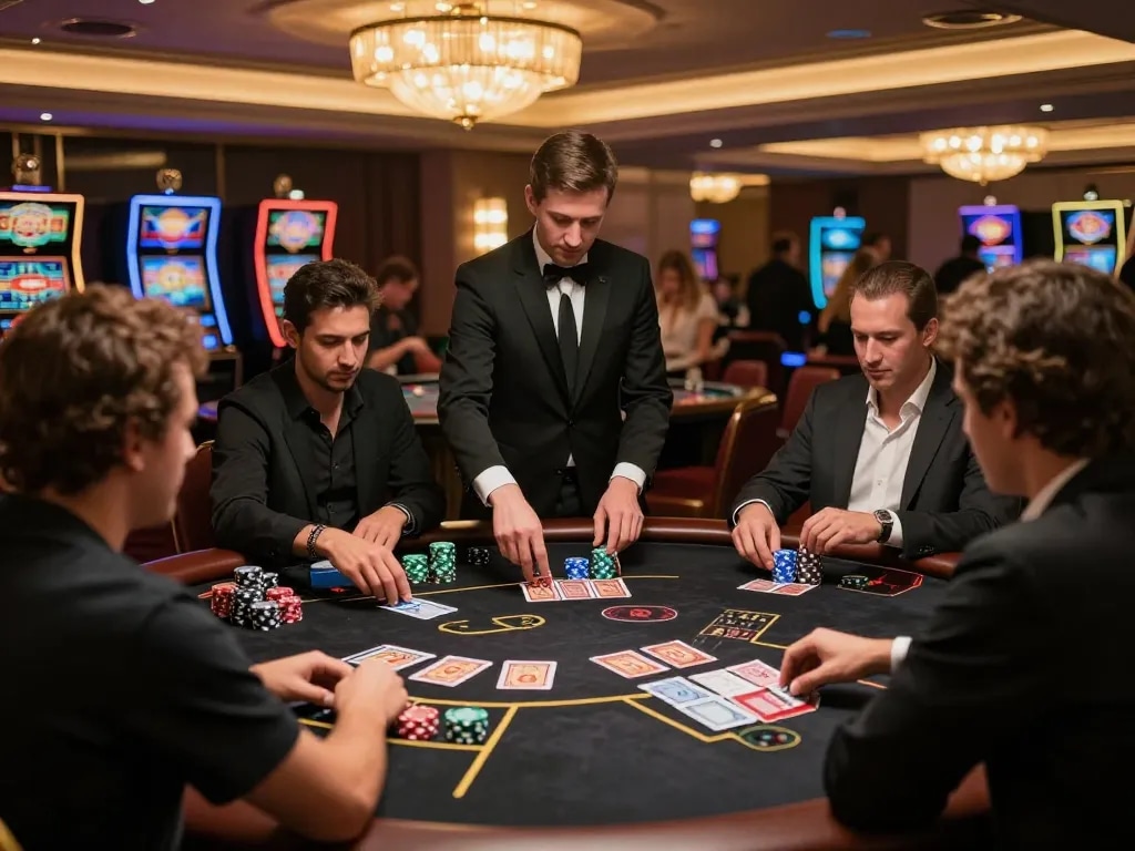 Players enjoying an engaging blackjack game at GG88 casino, showcasing strategic gameplay and excitement.