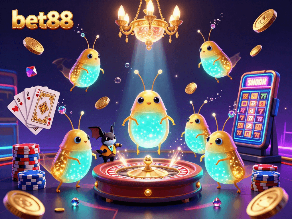 Experience the vibrant atmosphere of bet88 casino with glowing characters and dynamic gaming action.