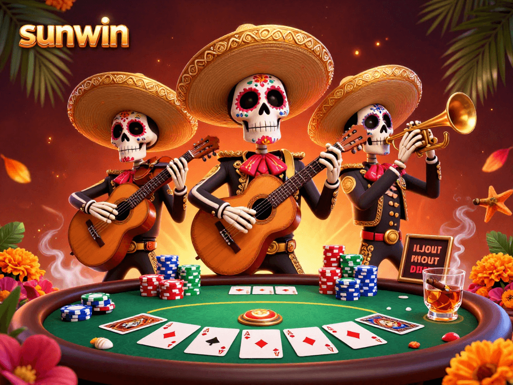 Join the fun at sunwin with a vibrant mariachi band and dynamic poker scene.