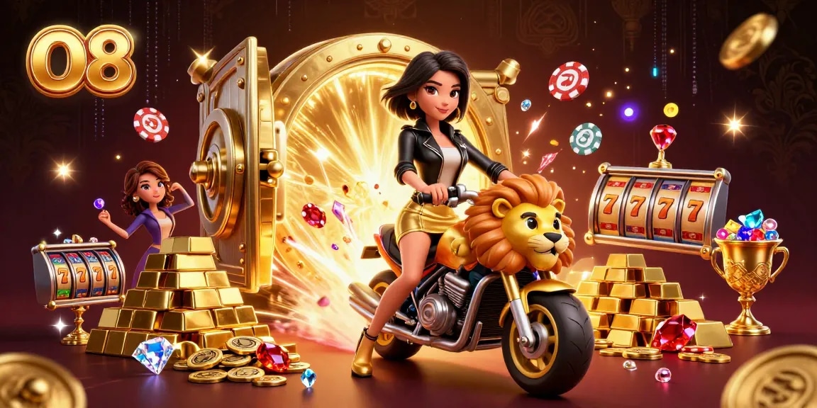 Experience thrilling gameplay at O8 with glamorous characters and vibrant casino elements.