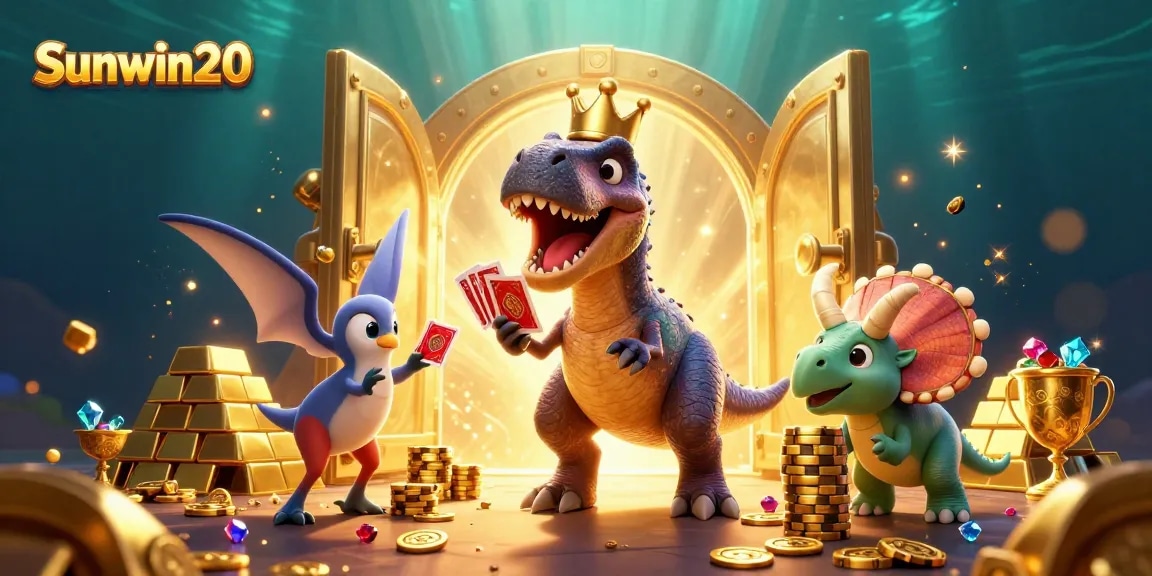 Experience thrilling wins at Sunwin20 with vibrant casino characters and gold elements