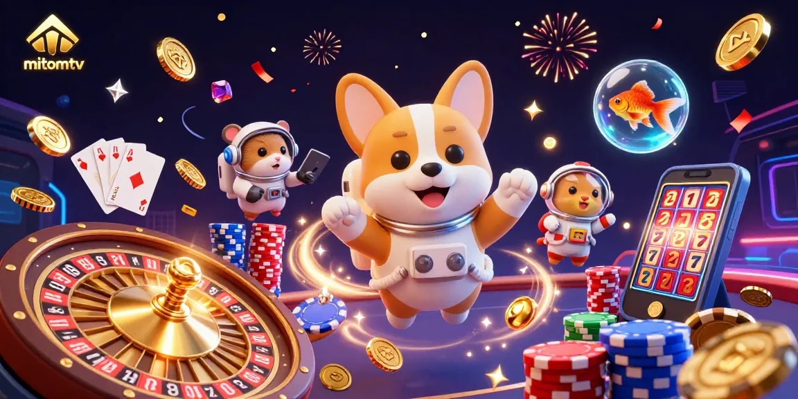 Catch the excitement of mitomtv as the astronaut corgi plays in a vibrant casino space scene.