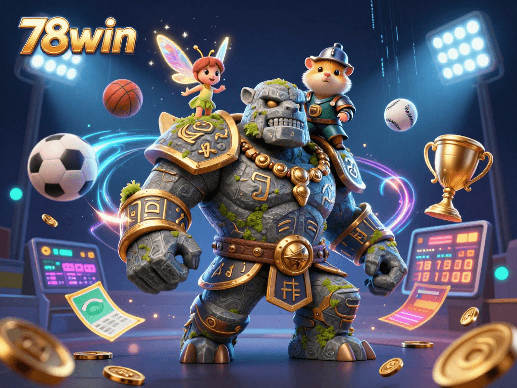Experience thrilling gameplay at 78win with vibrant sports elements and magical characters in a dynamic scene.
