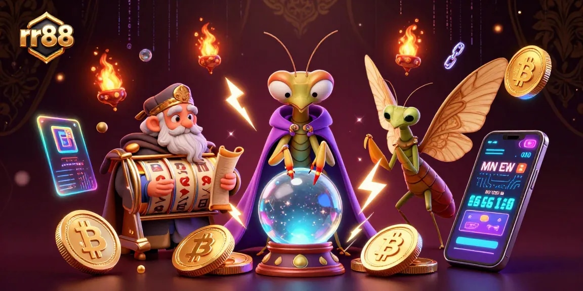 Engage in thrilling rr88 casino experiences with vibrant slot reels and mystical characters.
