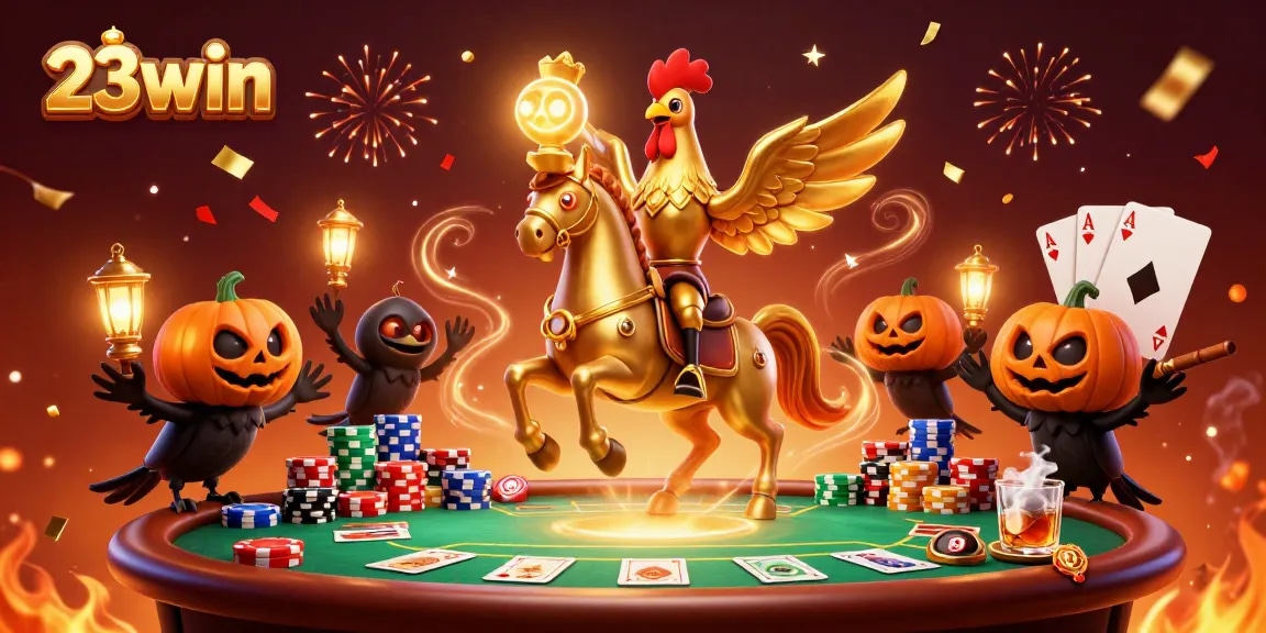 Experience the thrill of a golden rooster and spectral horse in a 23win casino showdown.