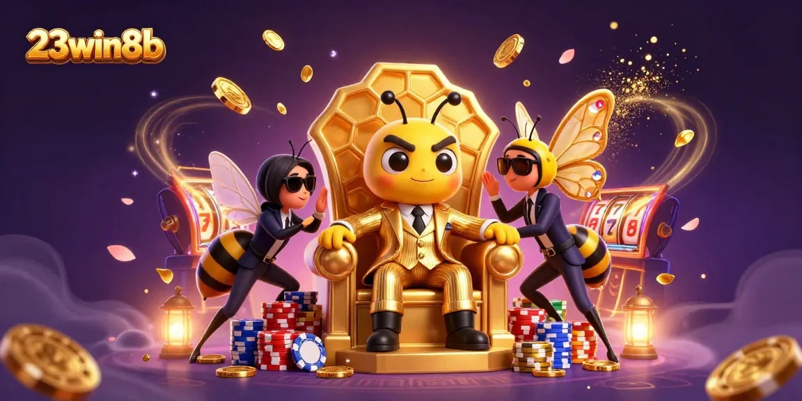 Engage in thrilling gameplay through a vibrant 3D illustration showcasing 23win8b's casino experience, featuring a charismatic bumblebee mob boss.