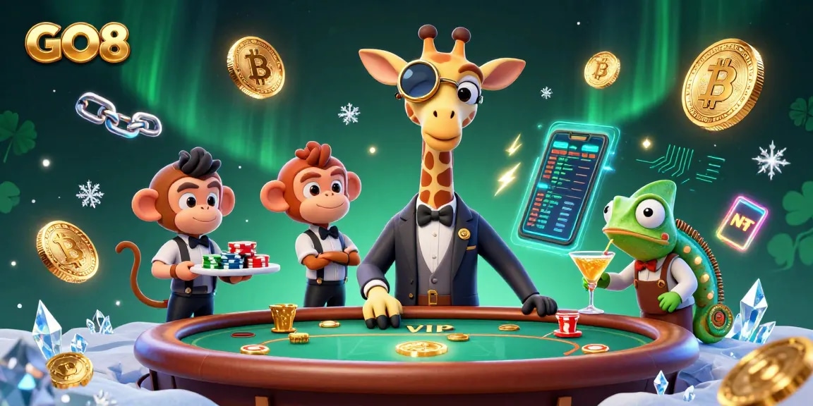 Uncover winning strategies at GO8 with a high-roller giraffe at a VIP poker table.
