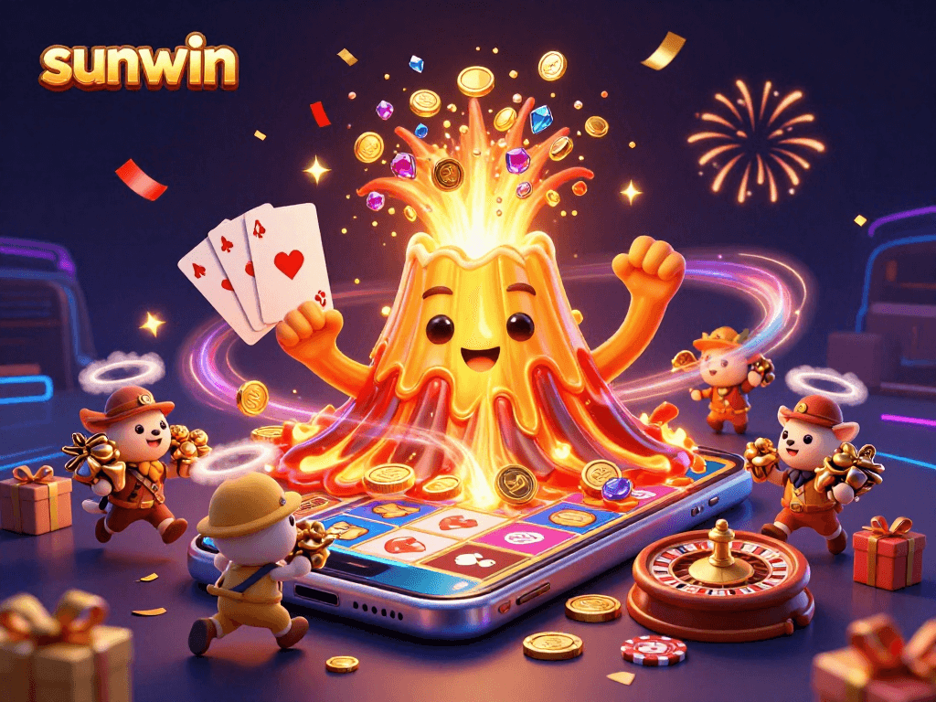 Spin to win with sunwin in an exciting 3D casino scene bursting with treasures and game elements.