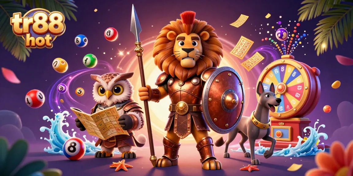 Experience the excitement of tr88 hot's vibrant lottery scene with dynamic characters and game elements.