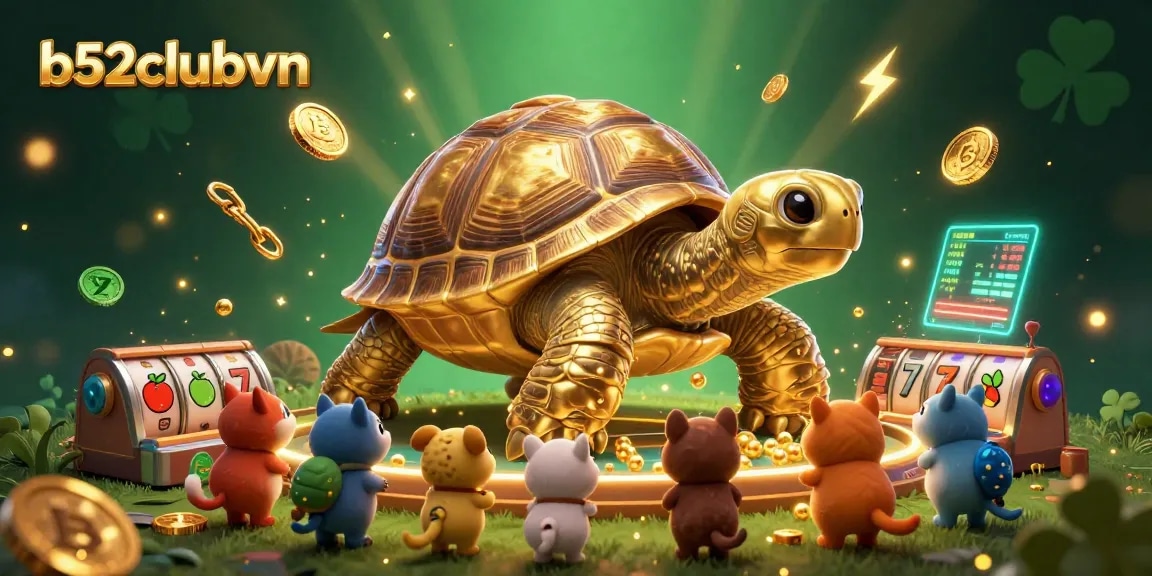 b52clubvn elevates gaming excitement with a colossal golden tortoise pinball machine glittering with winning symbols.