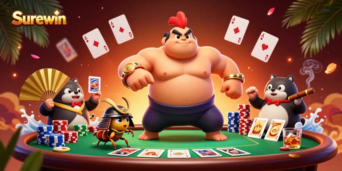 Experience the excitement of poker and victory with Surewin as legendary characters engage in a dramatic showdown.