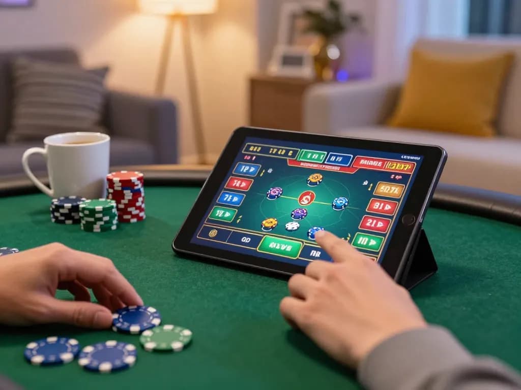 Play poker on Af88 com in a cozy home environment, showcasing dynamic online gaming.