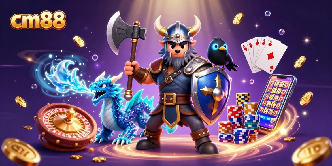 Join the adventure at cm88 with a Viking wolf warrior and dragon amid casino riches.