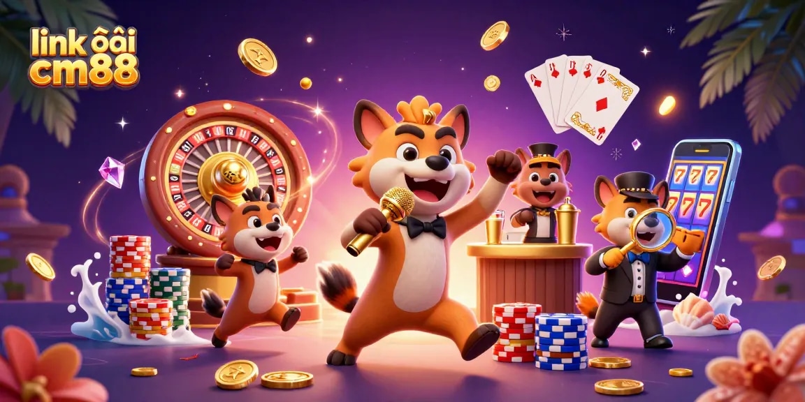Engage in gaming fun with link vào cm88 featuring hyenas at a vibrant casino scene.