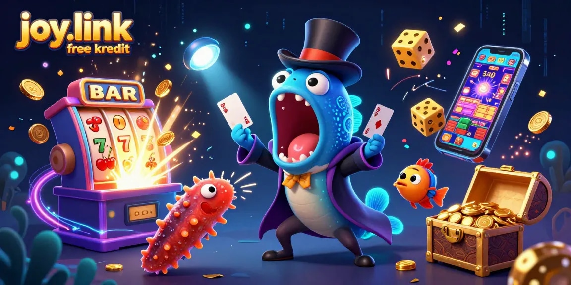Experience joy.link free kredit with an enchanting casino-themed scene featuring whimsical sea creatures and dazzling game elements.
