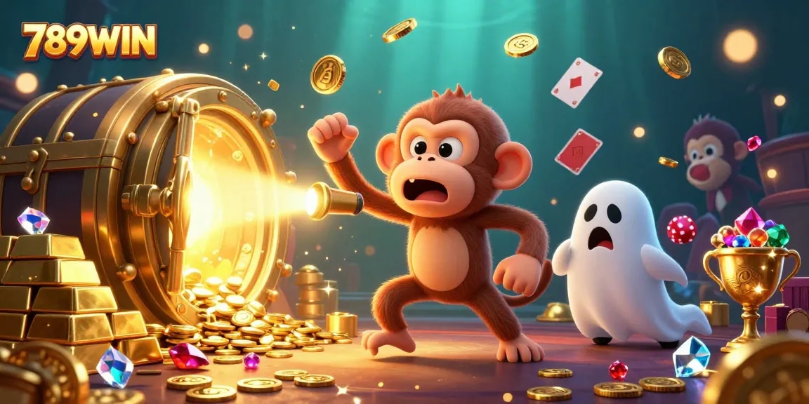 Engage with the thrilling excitement of 789WIN as a playful poltergeist monkey depicts the joy of online gambling.