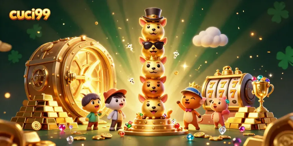 Experience exciting gameplay at cuci99 Casino with dynamic 3D illustrations showcasing a vibrant gaming atmosphere.