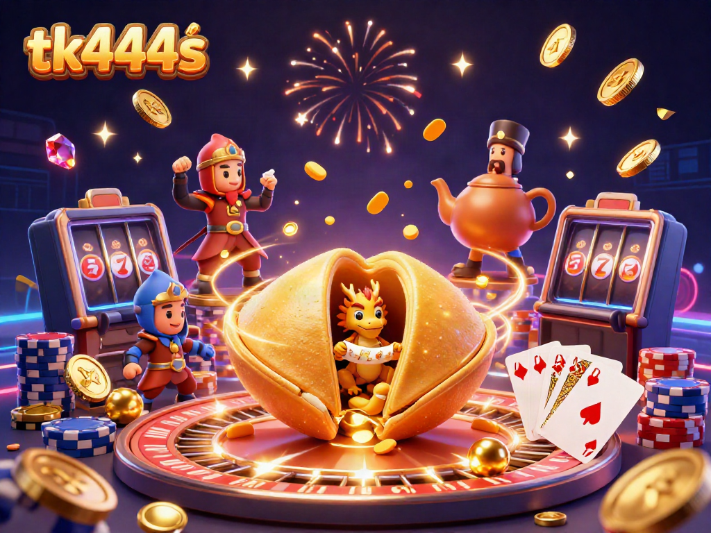 Experience the thrill of tk444s with golden fortune treasures and vibrant gambling elements in a dynamic casino scene.