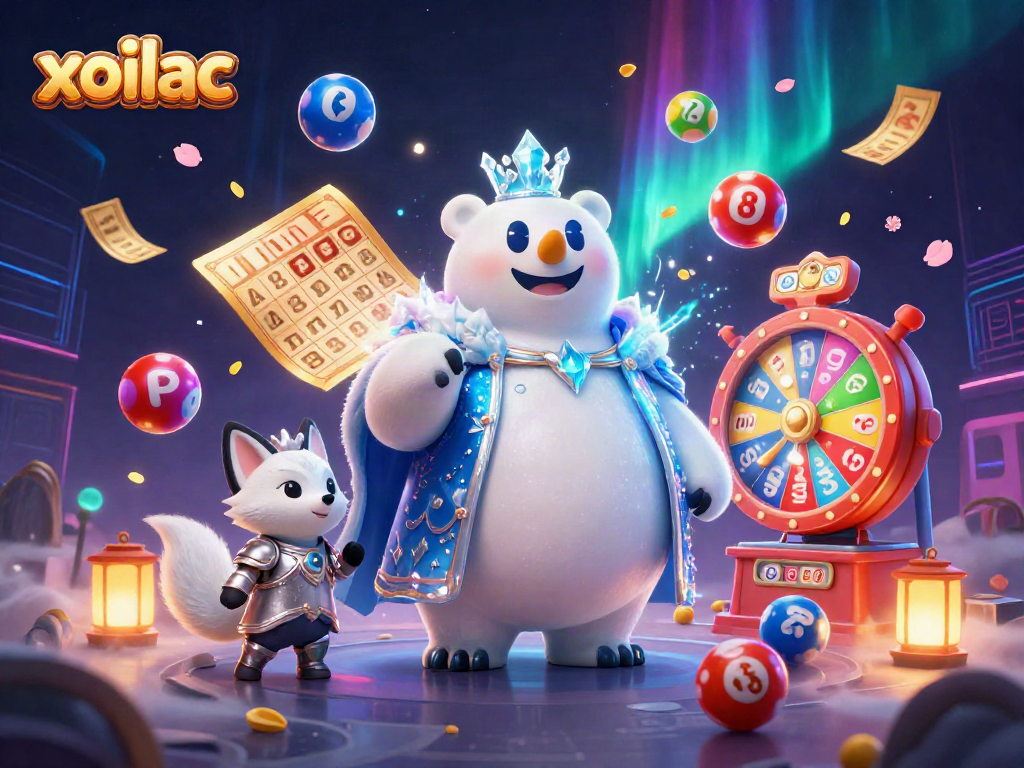 Engage with the thrilling action of xoilac featuring a vibrant 3D illustration of playful lottery elements.